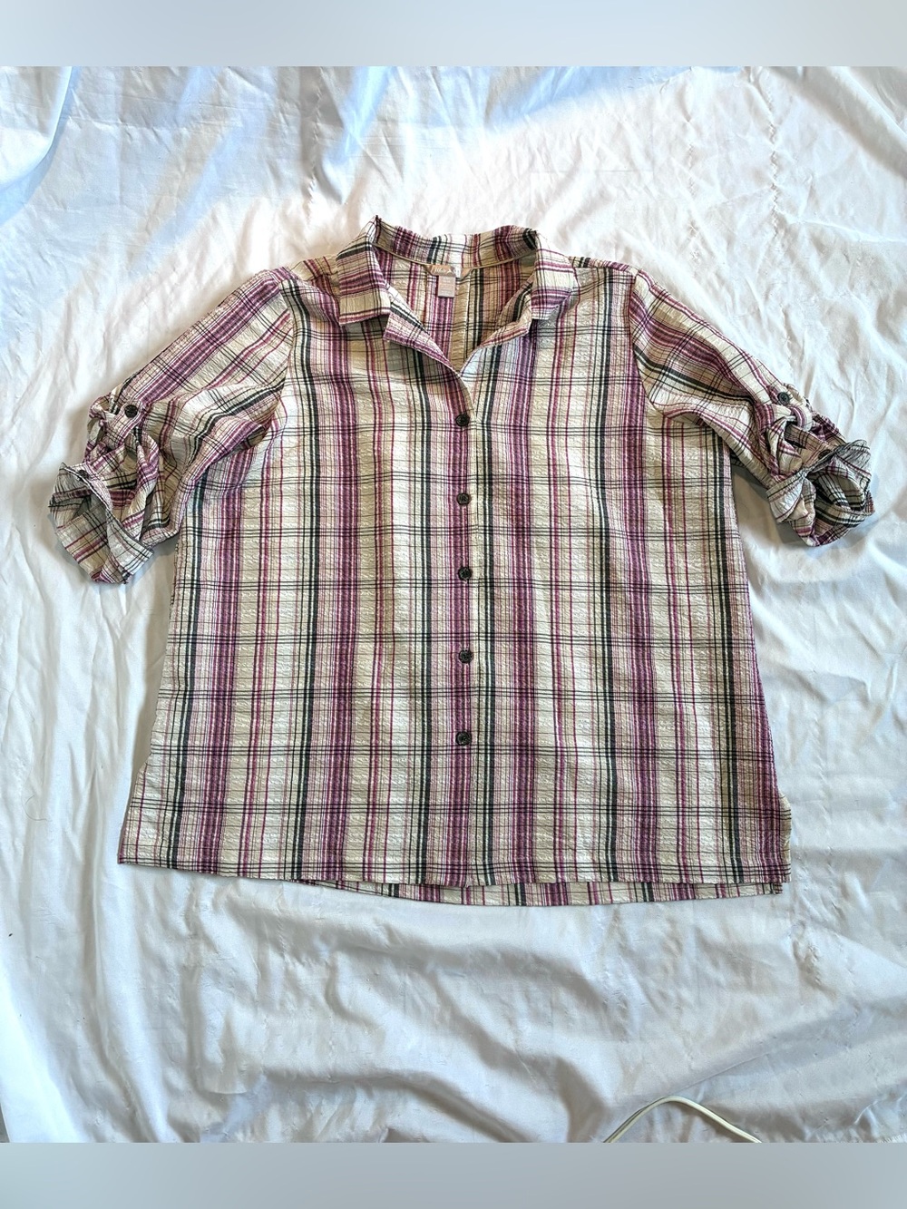 White Stag Plaid Flowy Blouse